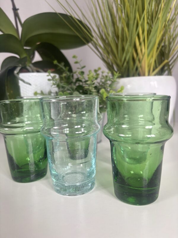 Verres Beldi transparent et vert - Origine Maroc