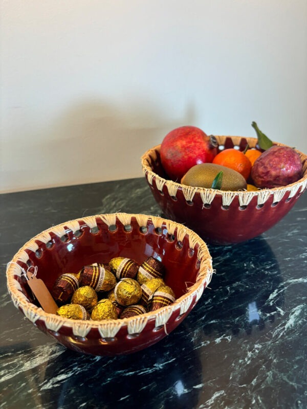 saladiers en gres bordure en raphia fait main artisanat marocain