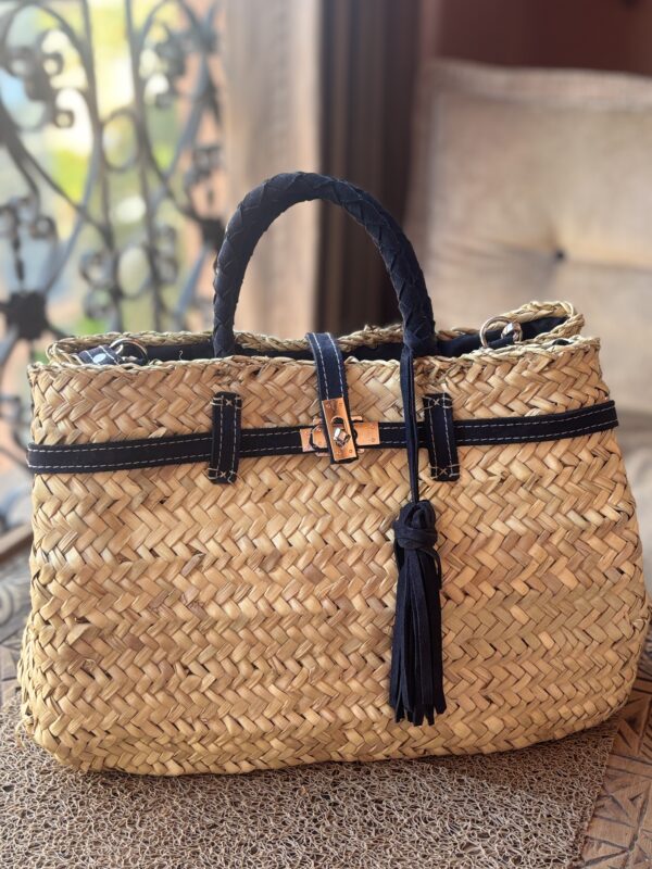 Panier tressé Cuir et Raphia - Origine Maroc