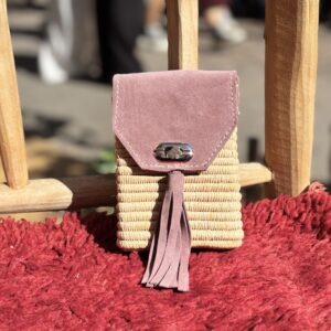 pochette raphia et daim couleur parme