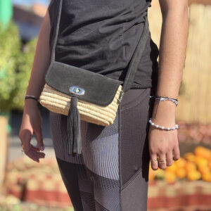 pochette raphia et daim noir