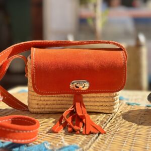 pochette raphia et daim orange