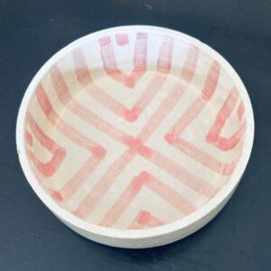 Saladier céramique blanche rayures rosesCollection Soleil